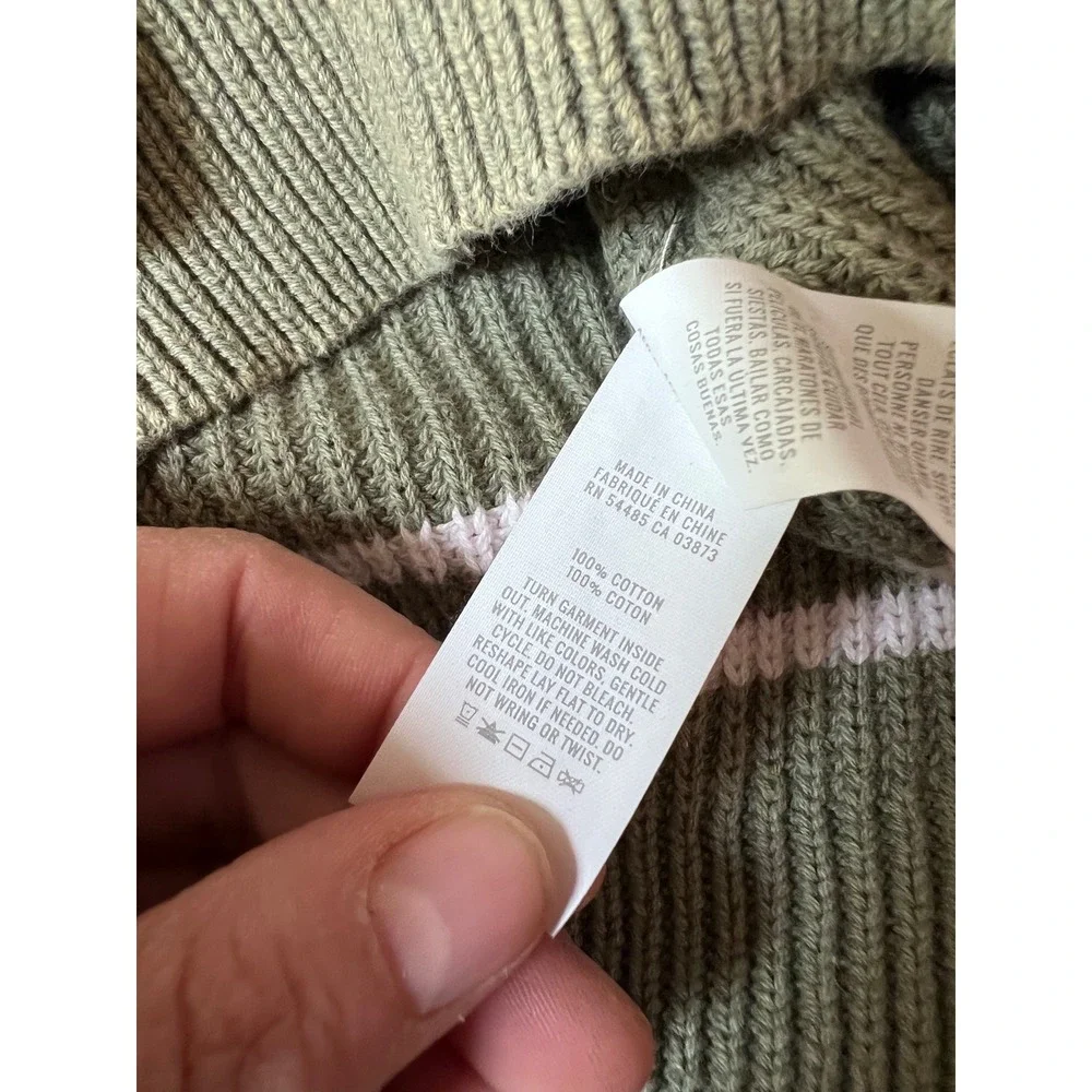 Aerie Womens Olive Green Striped Ribbed V-Neck Cotton Oversized Sweater‎ Small